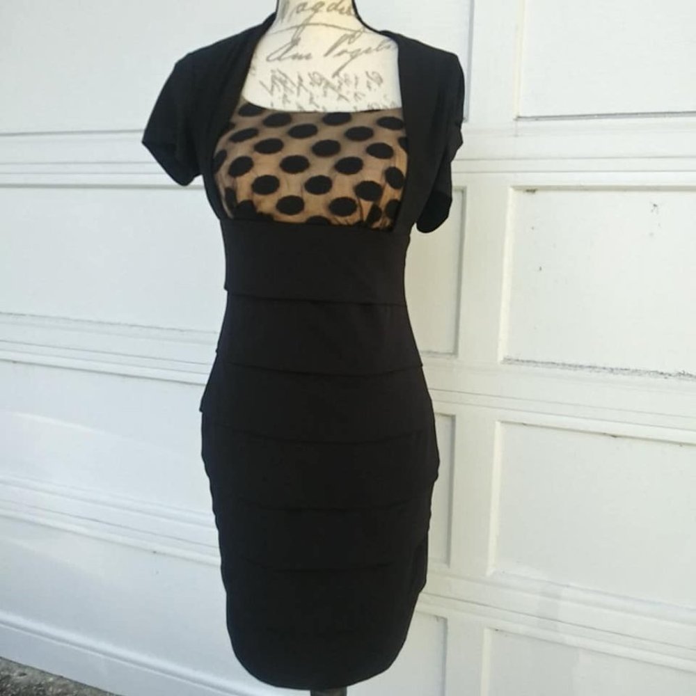 Saint Tropez West Black Ruffle Sheath Dress Sz 6